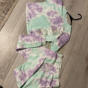 Justice Kids Purple and Mint Tie-Dye Joggers Set